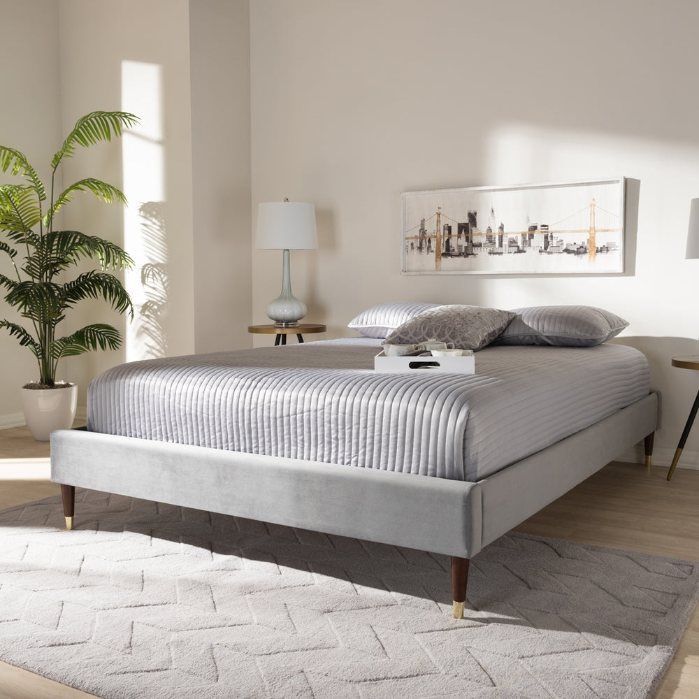 Volden Glam Dark Grey Velvet Full Size Wood Platform Bed Frame