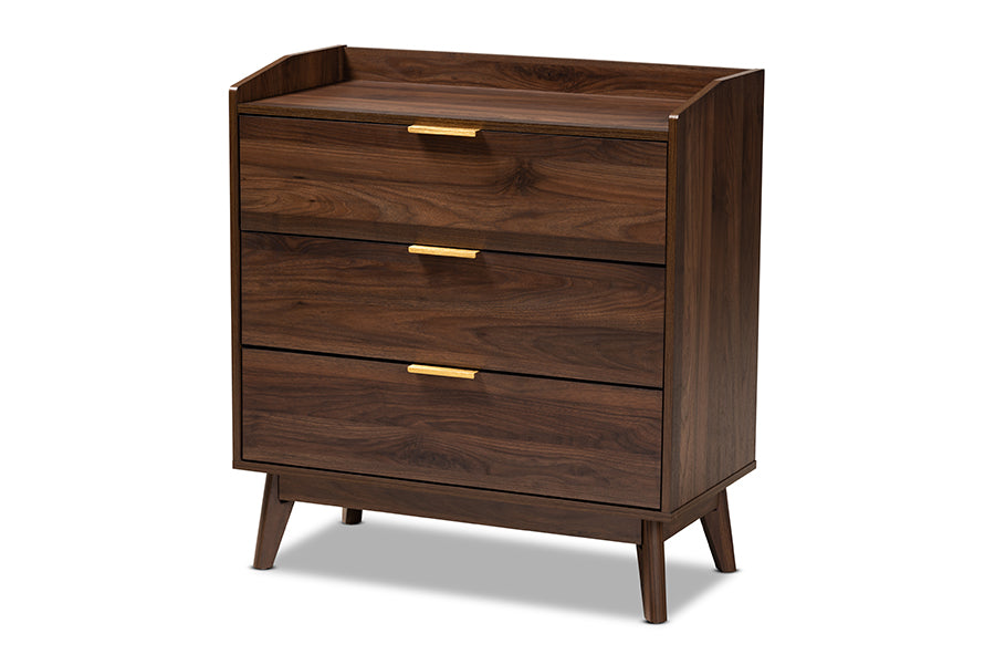 Lena Mid-Century Modern Walnut Brown Finished 3-Drawer Wood Chest