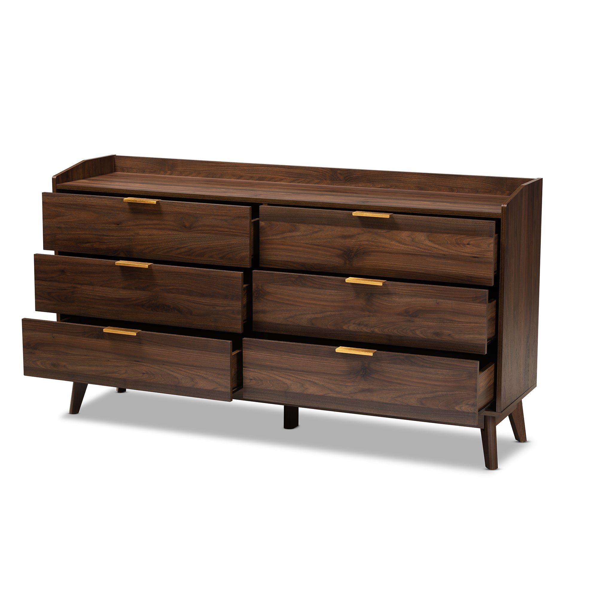 Lena Mid-Century Modern Walnut Brown Finished 6-Drawer Wood Dresser