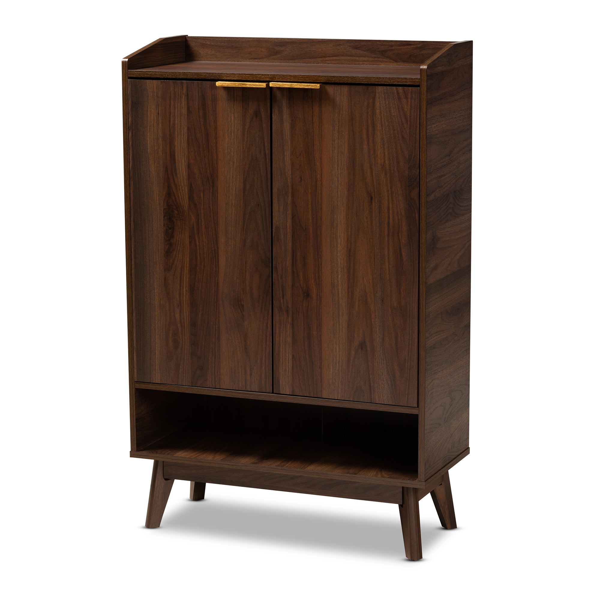 Lena Mid-Century Modern Walnut Brown Finished 5-Shelf Wood Entryway Shoe Cabinet