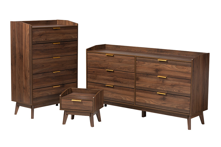 Lena Mid-Century Modern Walnut Brown Finished Wood 3-Piece Storage Set