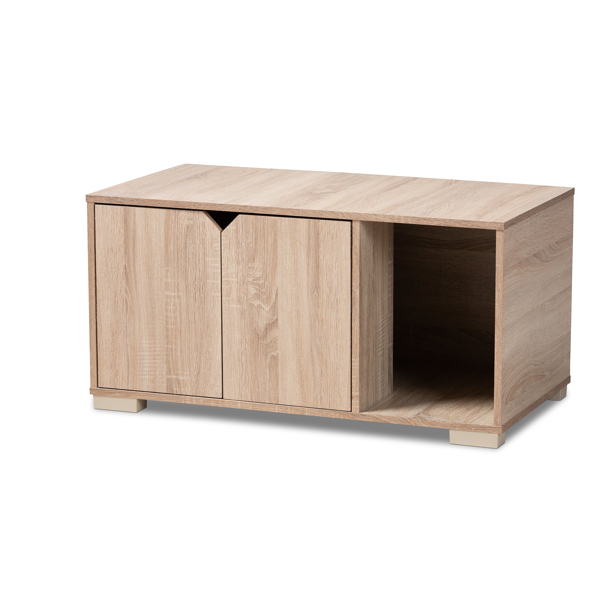 Jasper Modern and Contemporary Oak Finished 2-Door Wood Cat Litter Box Cover House