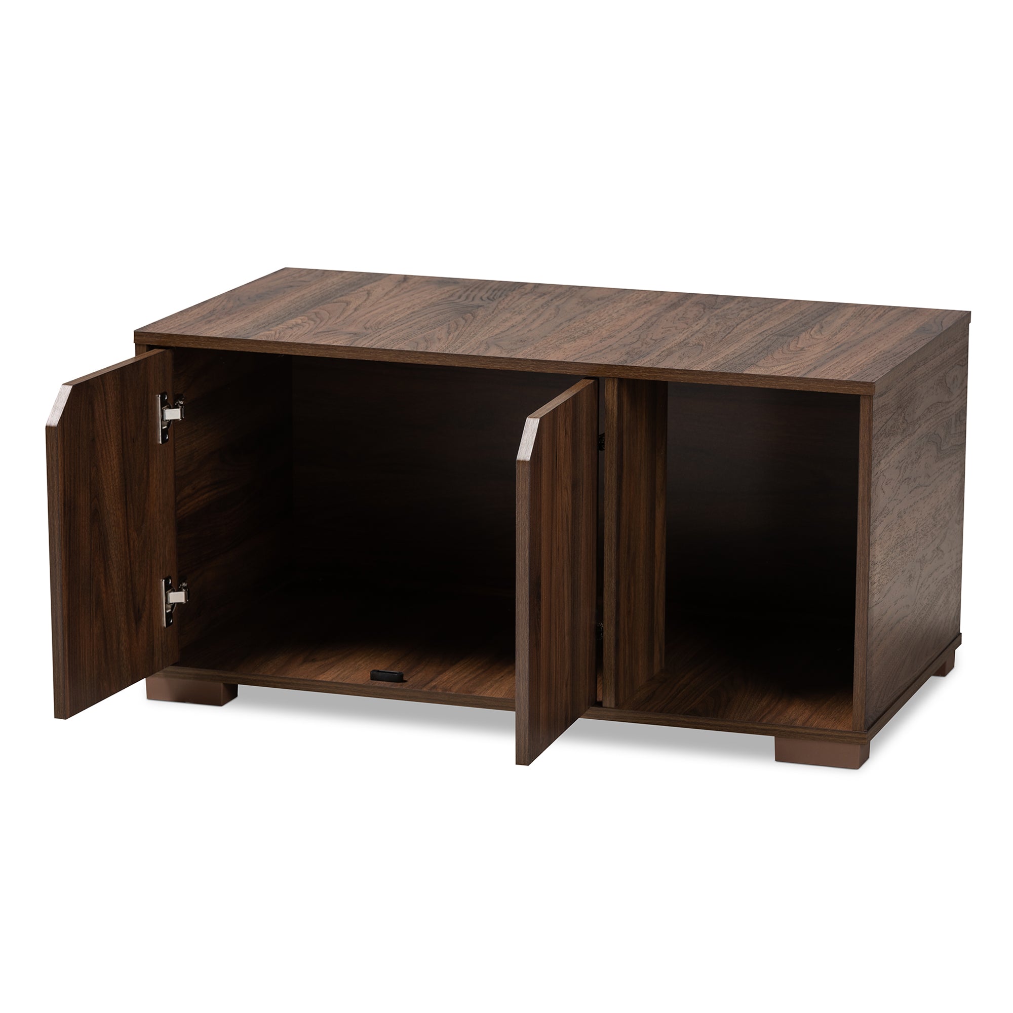 Jasper Modern and Contemporary Walnut Brown Finished 2-Door Wood Cat Litter Box Cover House
