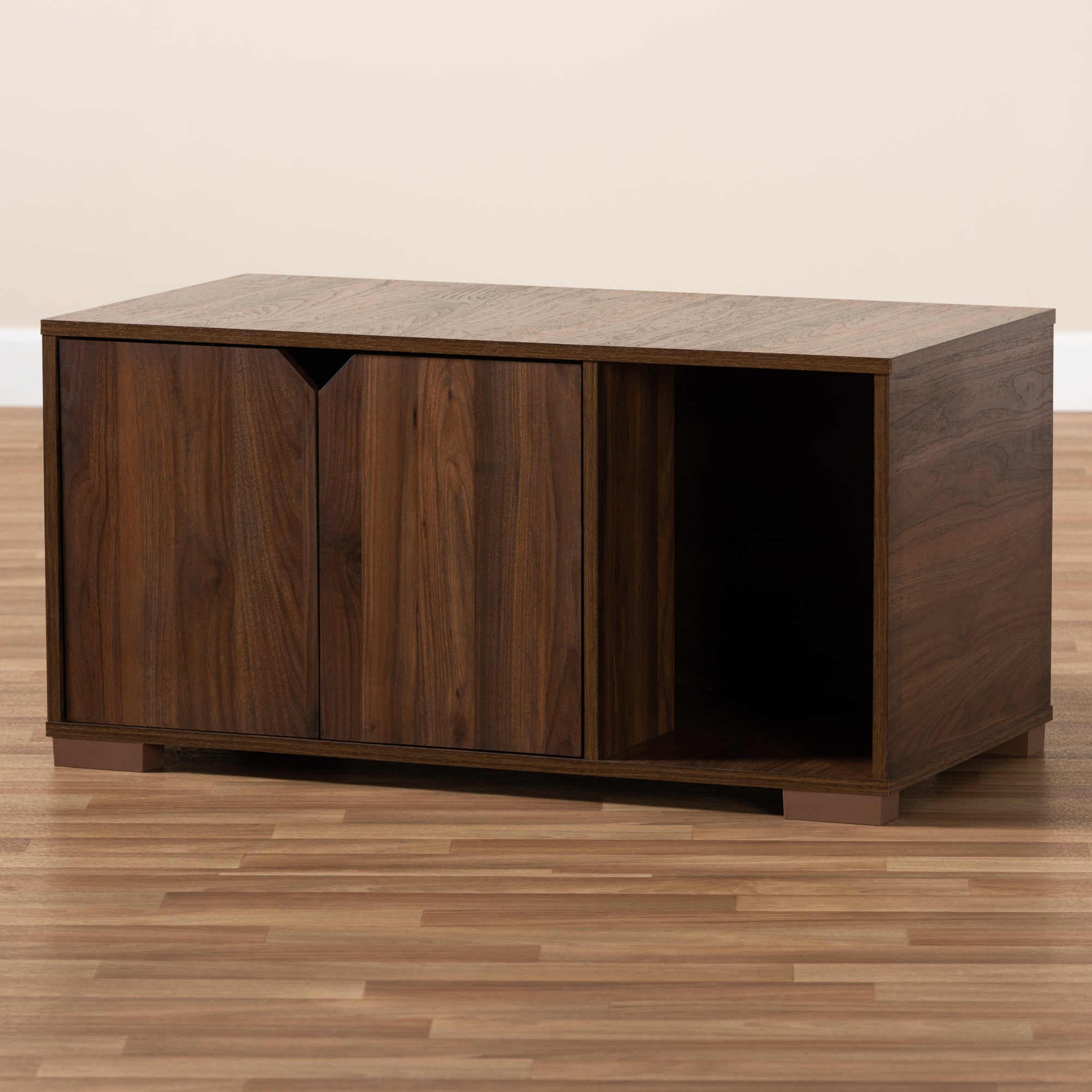 Jasper Modern and Contemporary Walnut Brown Finished 2-Door Wood Cat Litter Box Cover House