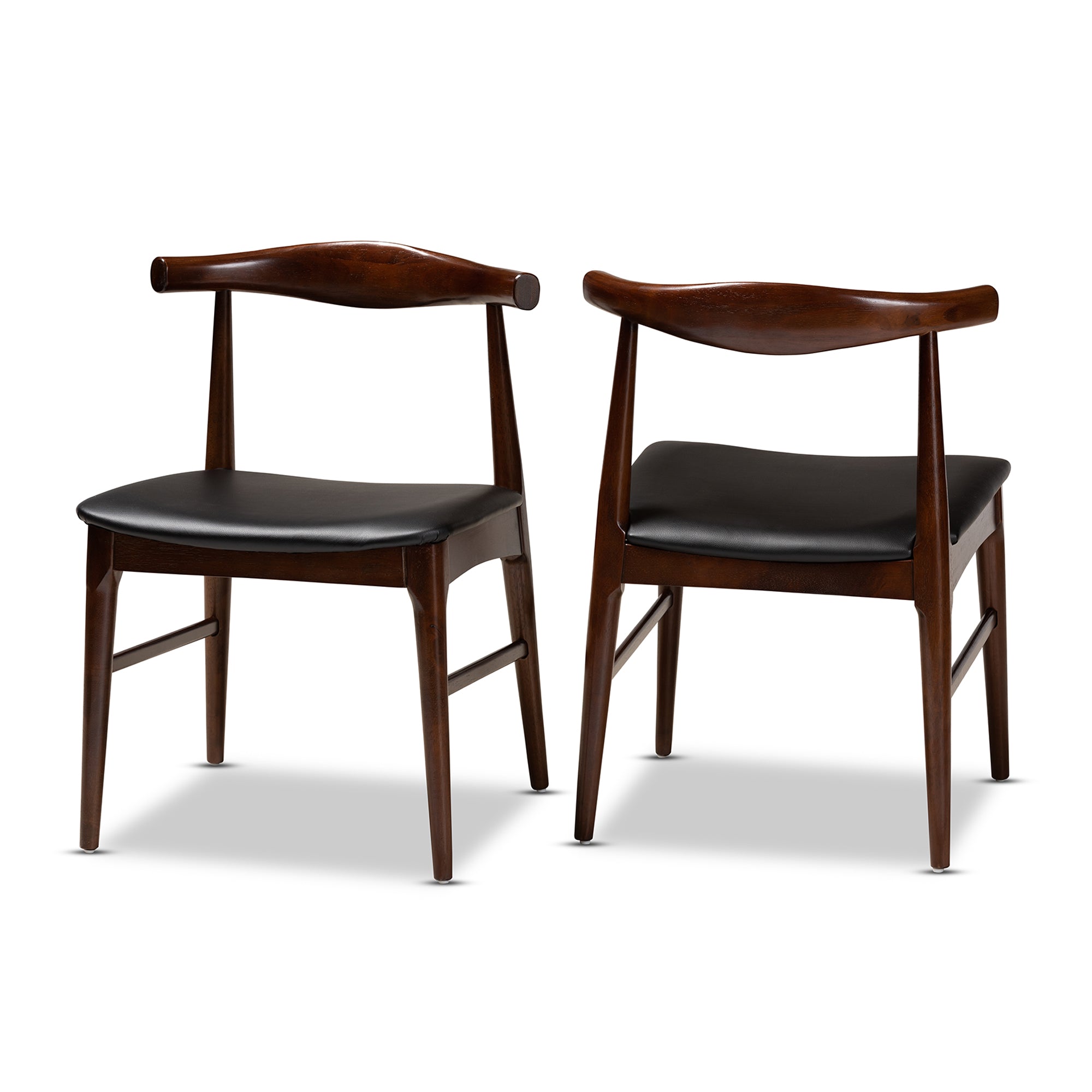 Eira Mid-Century Modern Black Faux Leather Upholstered Walnut Finished Wood Dining Chair Set of 2