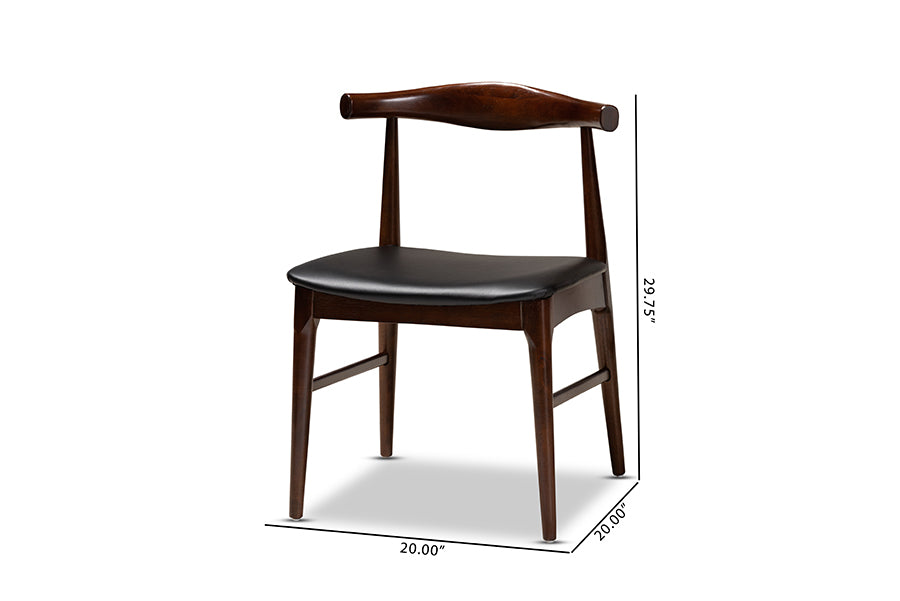 Eira Mid-Century Modern Black Faux Leather Upholstered Walnut Finished Wood Dining Chair Set of 2