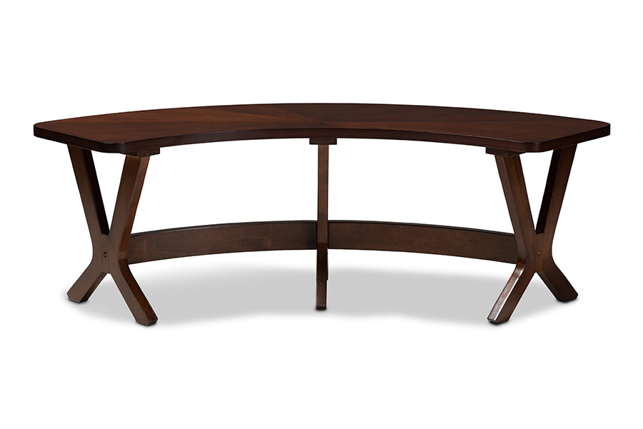 Berlin Mid-Century Modern Walnut Finished Wood Curved Dining Bench