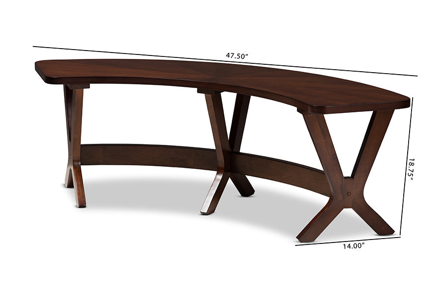Berlin Mid-Century Modern Walnut Finished Wood Curved Dining Bench