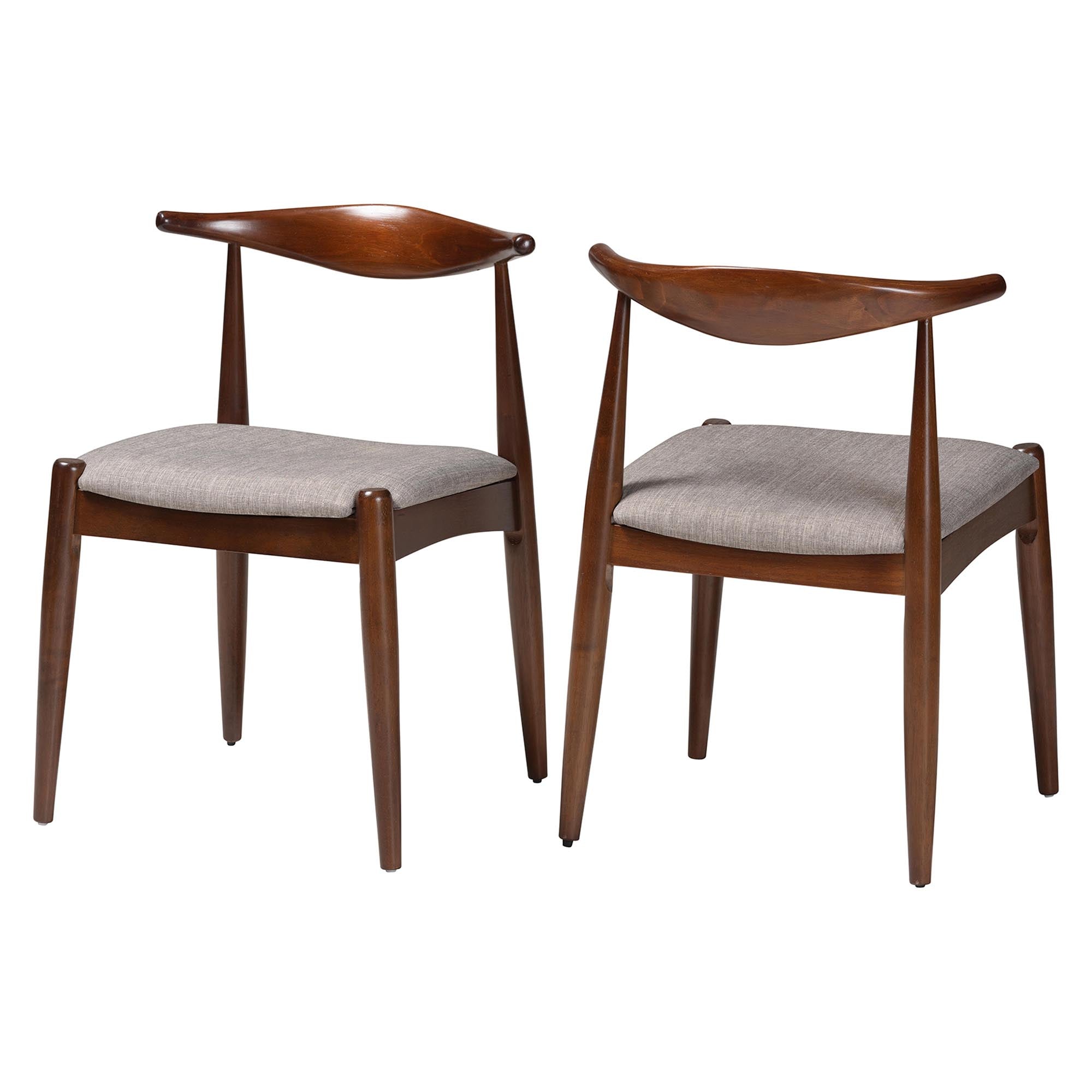 Baxton Studio Amato Mid-Century Modern Light Gray Fabric Upholstered Walnut Finished Wood Dining Chair Set of 2