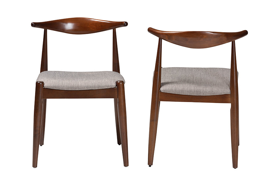 Amato Mid-Century Modern Light Gray Fabric Upholstered Walnut Finished Wood Dining Chair Set of 2