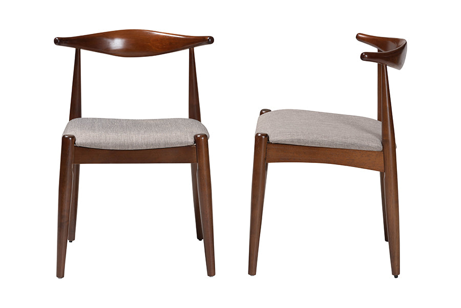 Amato Mid-Century Modern Light Gray Fabric Upholstered Walnut Finished Wood Dining Chair Set of 2