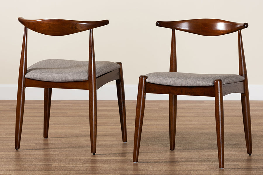 Amato Mid-Century Modern Light Gray Fabric Upholstered Walnut Finished Wood Dining Chair Set of 2