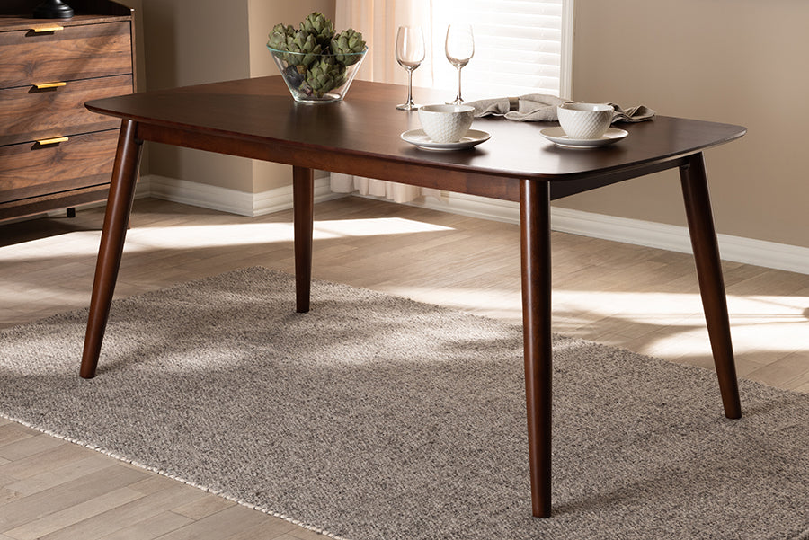 Edna Mid-Century Modern Walnut Finished Wood Dining Table