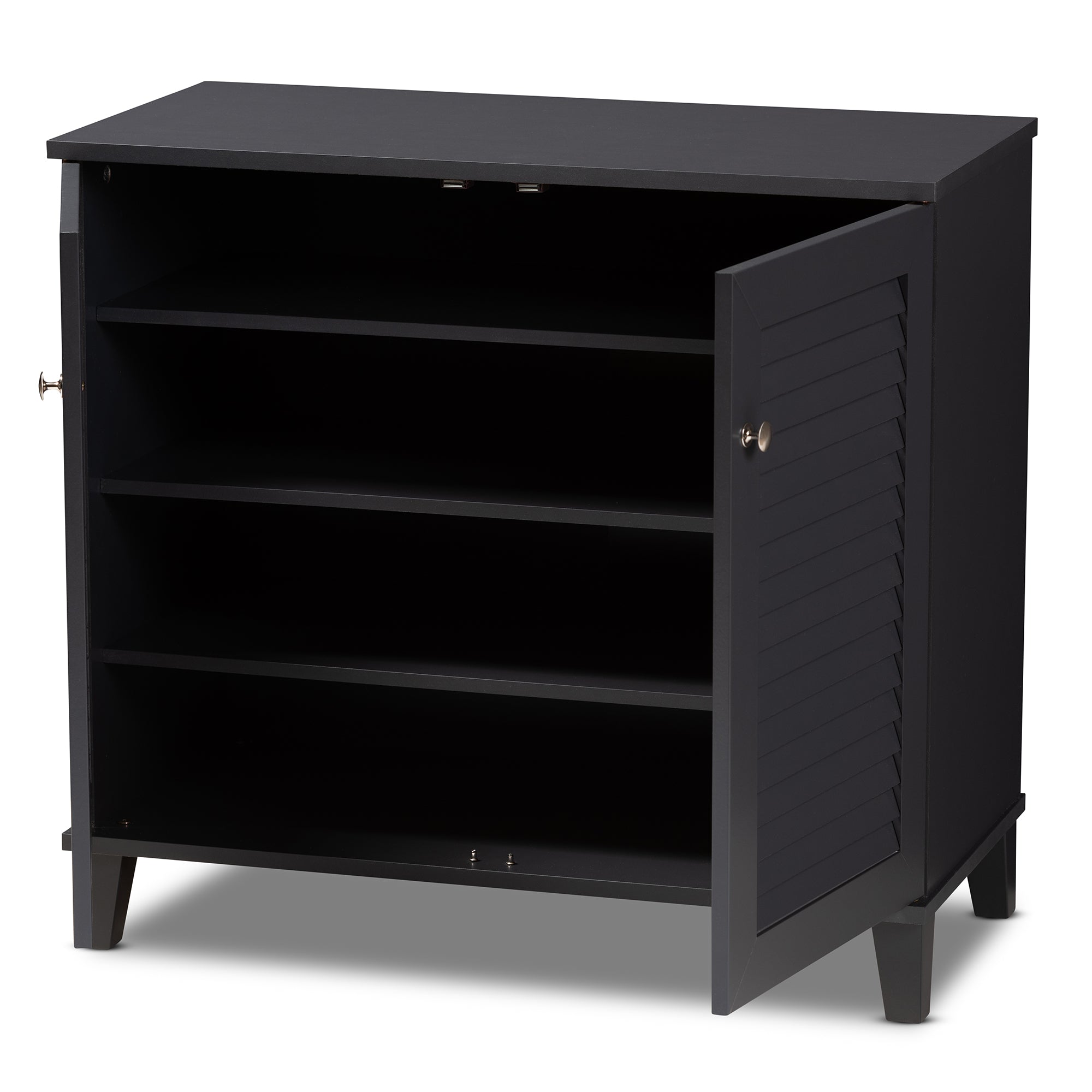 Baxton Studio Coolidge Modern and Contemporary Dark Grey Finished 4-Shelf Wood Shoe Storage Cabinet