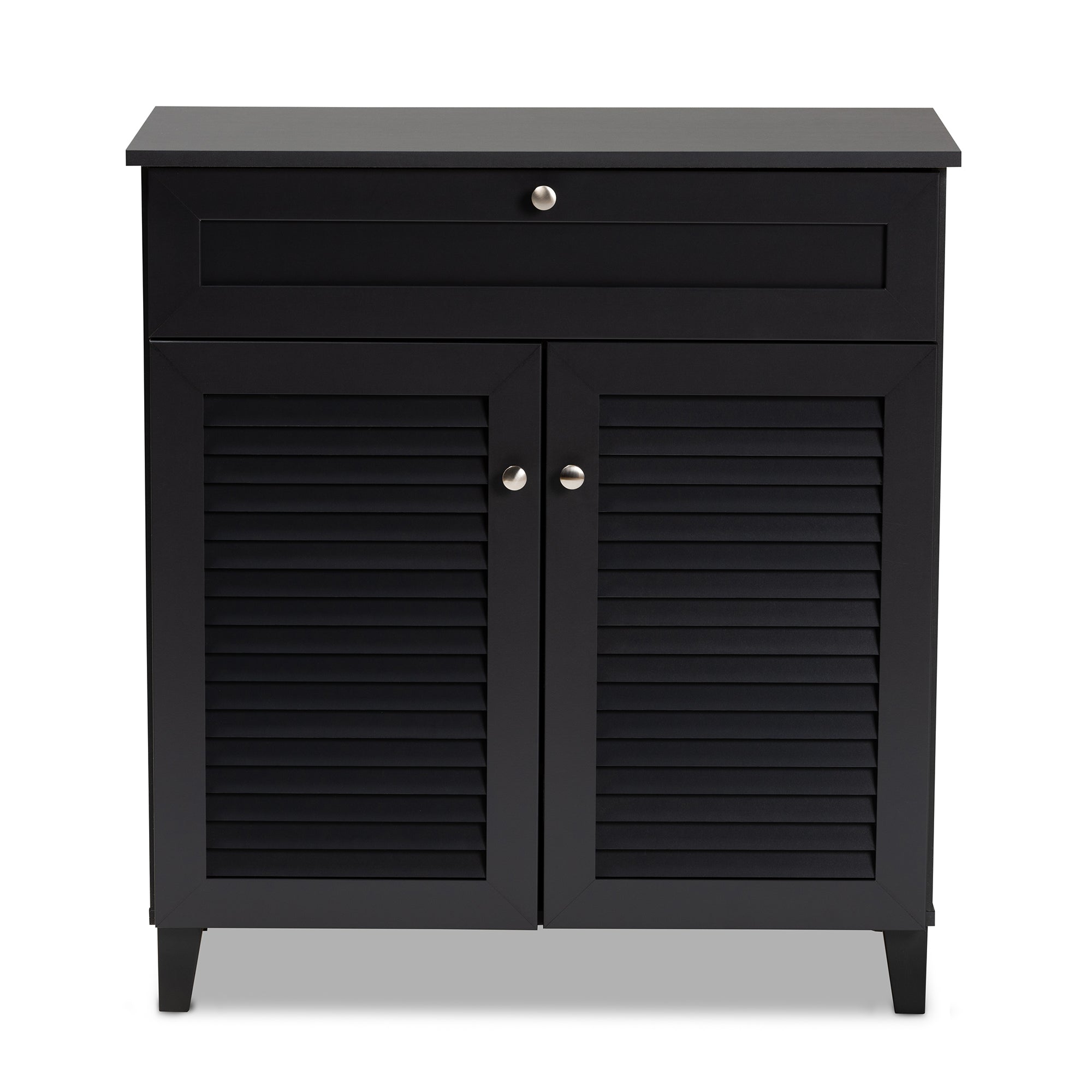 Coolidge Modern and Contemporary Dark Grey Finished 4-Shelf Wood Shoe Storage Cabinet with Drawer