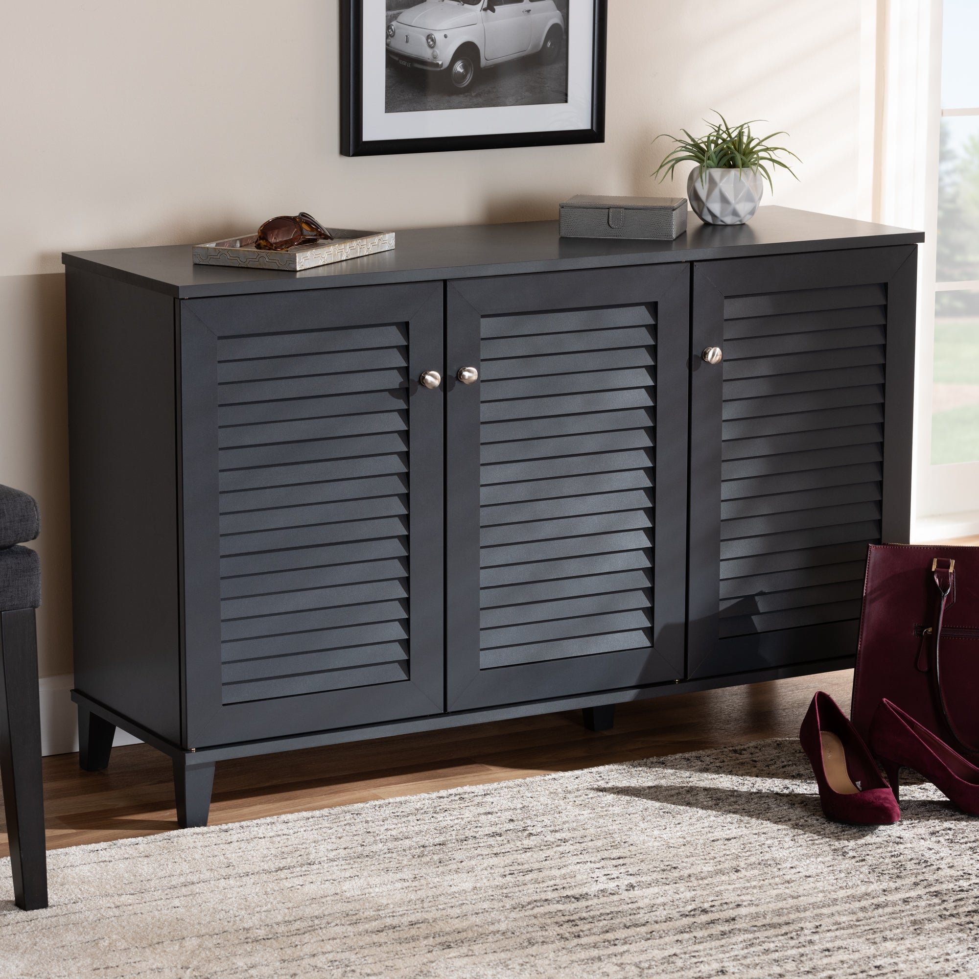 Coolidge Modern and Contemporary Dark Grey Finished 8-Shelf Wood Shoe Storage Cabinet