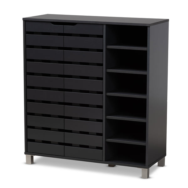 Shirley Modern and Contemporary Dark Grey Finished 2-Door Wood Shoe Storage Cabinet with Open Shelves