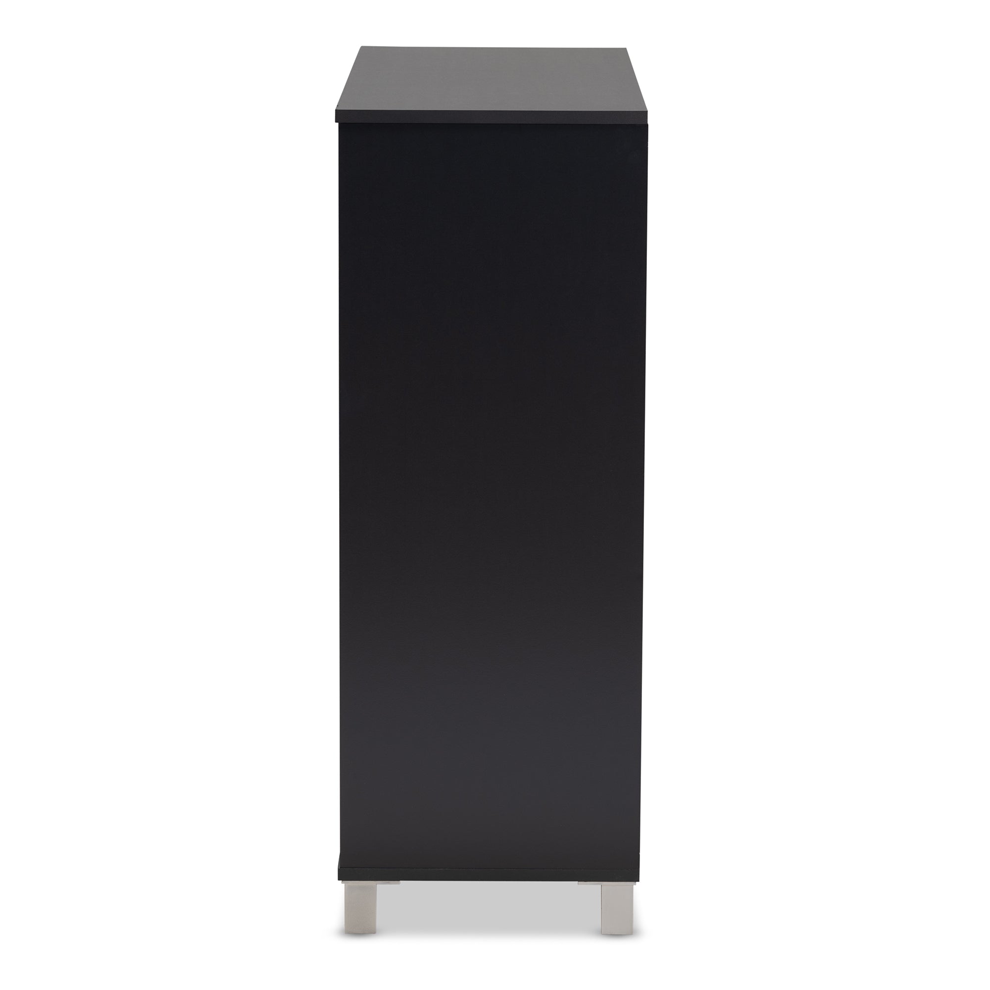 Shirley Modern and Contemporary Dark Grey Finished 2-Door Wood Shoe Storage Cabinet with Open Shelves