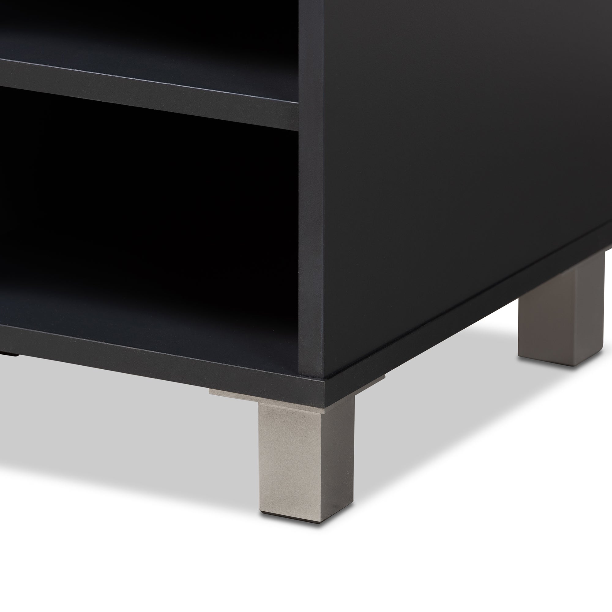 Shirley Modern and Contemporary Dark Grey Finished 2-Door Wood Shoe Storage Cabinet with Open Shelves
