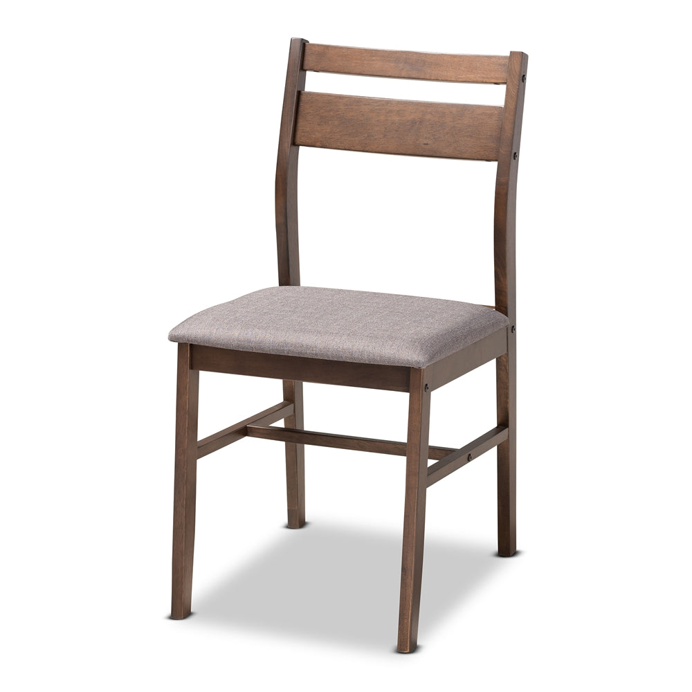 Lovy Modern and Contemporary Grey Fabric Upholstered Dark Walnut-Finished 5-Piece Wood Dining Set