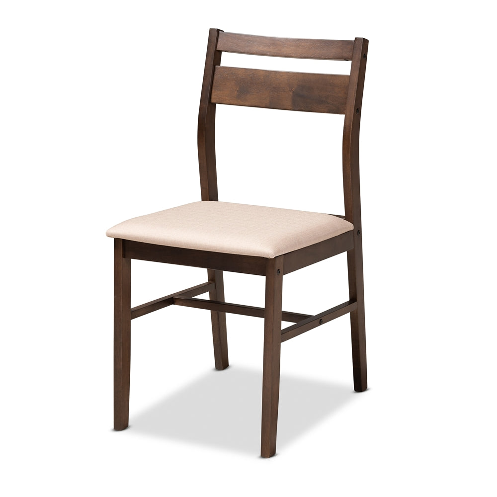 Lovy Modern and Contemporary Beige Fabric Upholstered Dark Walnut-Finished 5-Piece Wood Dining Set