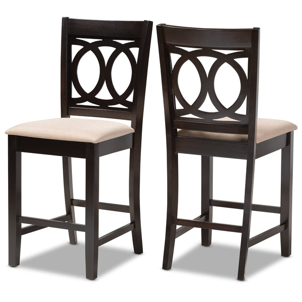 Lenoir Modern and Contemporary Sand Fabric Upholstered Espresso Brown Finished Wood 2-Piece Counter Height Pub Chair Set