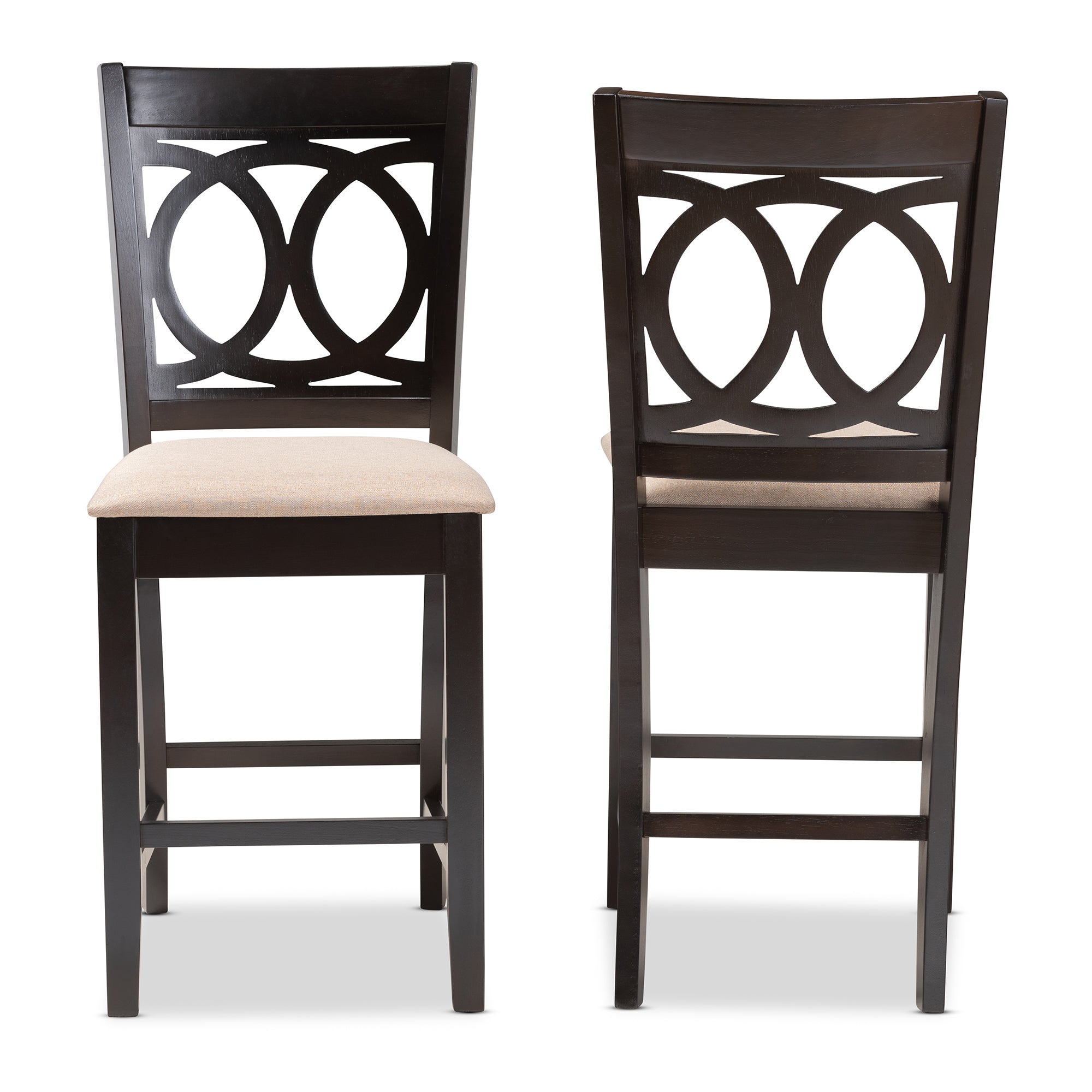 Lenoir Modern and Contemporary Sand Fabric Upholstered Espresso Brown Finished Wood 2-Piece Counter Height Pub Chair Set