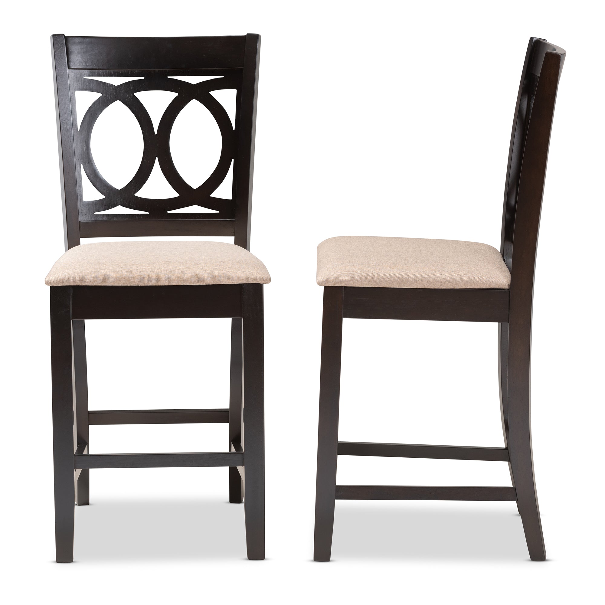 Lenoir Modern and Contemporary Sand Fabric Upholstered Espresso Brown Finished Wood 2-Piece Counter Height Pub Chair Set