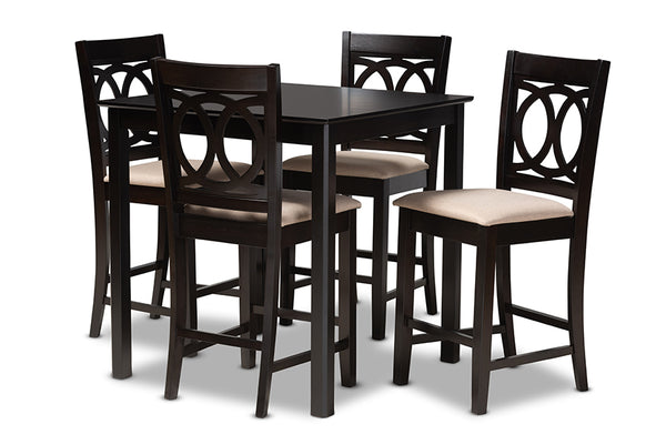 Lenoir Modern and Contemporary Sand Fabric Upholstered Espresso Brown Finished 5-Piece Wood Pub Set