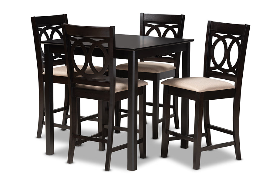 Lenoir Modern and Contemporary Sand Fabric Upholstered Espresso Brown Finished 5-Piece Wood Pub Set
