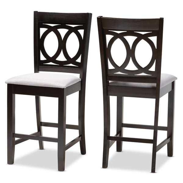 Lenoir Modern and Contemporary Gray Fabric Upholstered Espresso Brown Finished Wood Counter Height Pub Chair Set of 2
