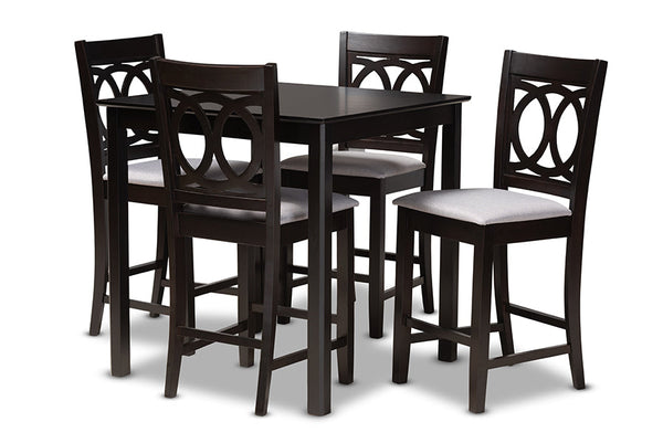 Lenoir Modern and Contemporary Grey Fabric Upholstered Espresso Brown Finished 5-Piece Wood Pub Set