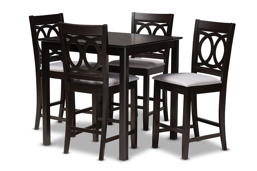 Lenoir Modern and Contemporary Grey Fabric Upholstered Espresso Brown Finished 5-Piece Wood Pub Set