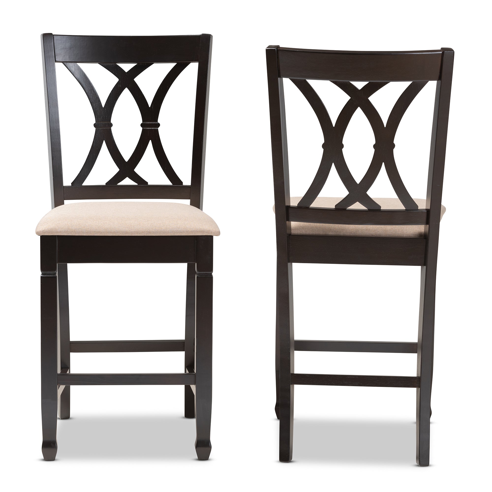 Reneau Modern and Contemporary Sand Fabric Upholstered Espresso Brown Finished Wood Counter Height Pub Chair Set of 2