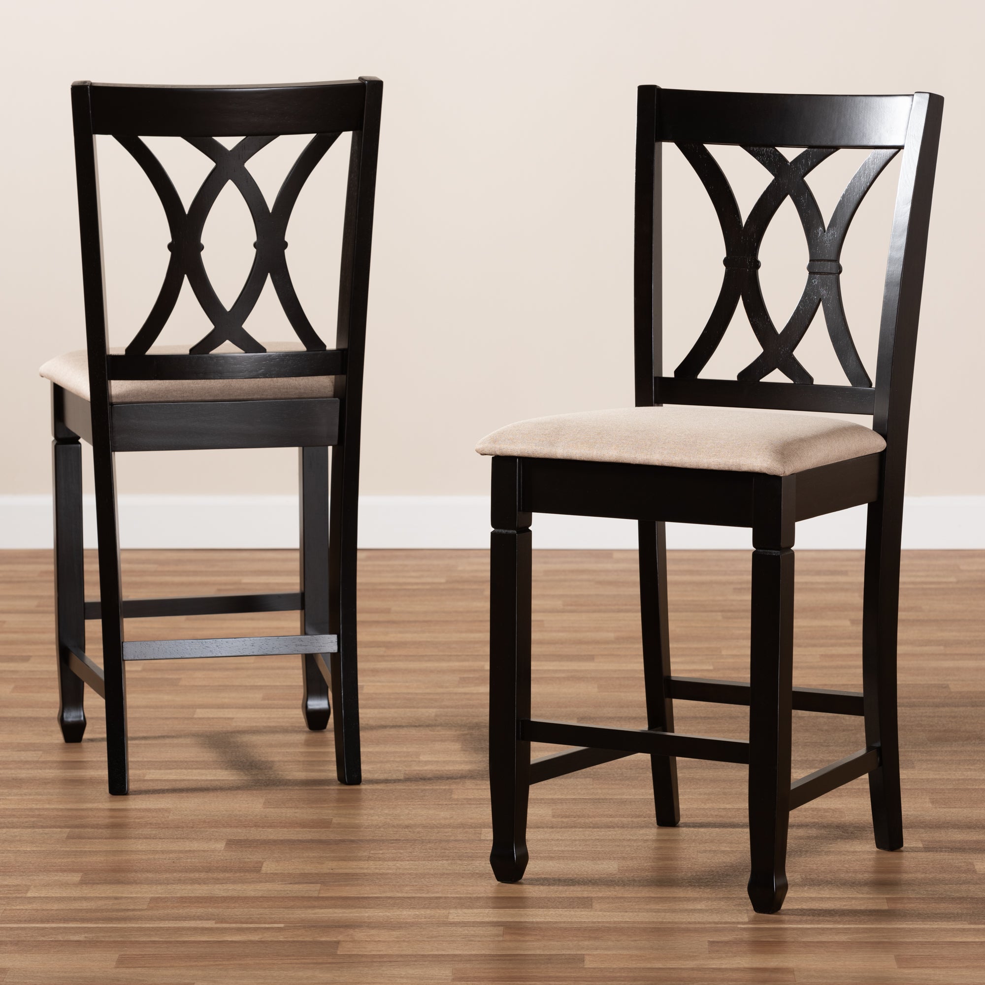 Reneau Modern and Contemporary Sand Fabric Upholstered Espresso Brown Finished Wood Counter Height Pub Chair Set of 2