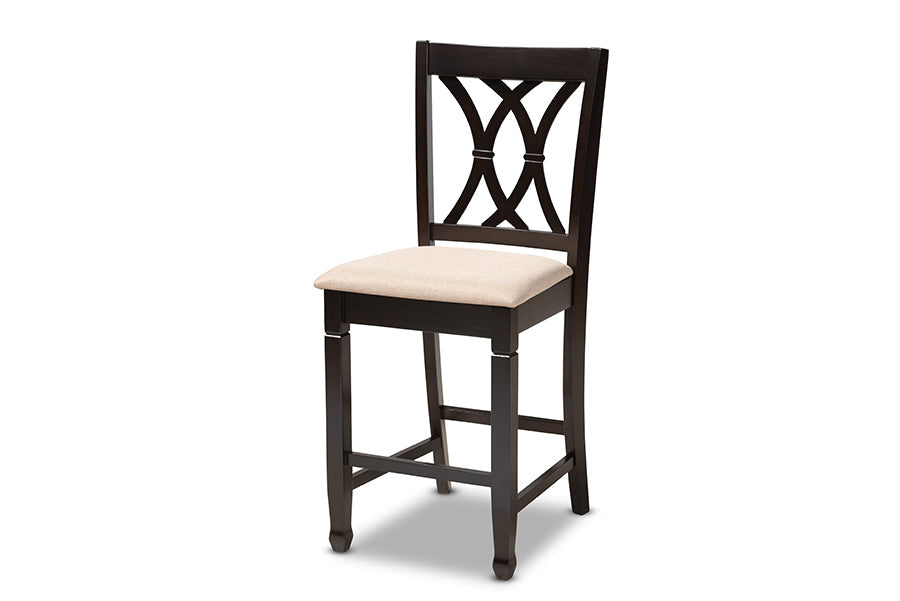 Reneau Modern and Contemporary Sand Fabric Upholstered Espresso Brown Finished 5-Piece Wood Pub Set