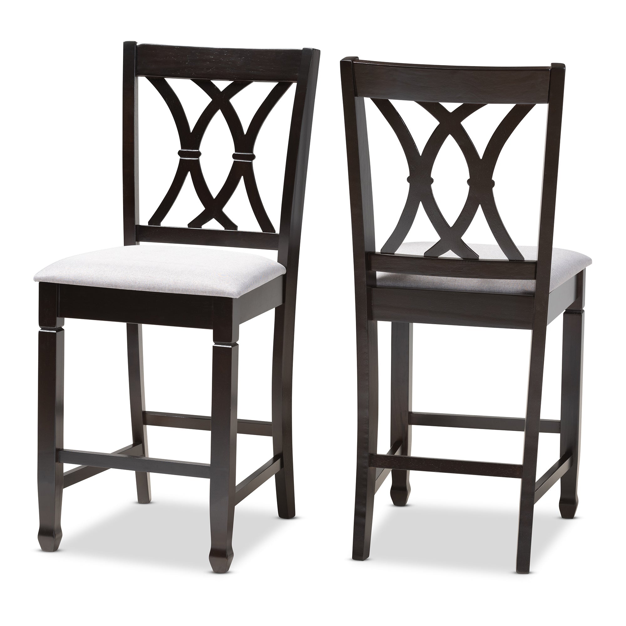 Reneau Modern and Contemporary Grey Fabric Upholstered Espresso Brown Finished Wood Counter Height Pub Chair Set of 2