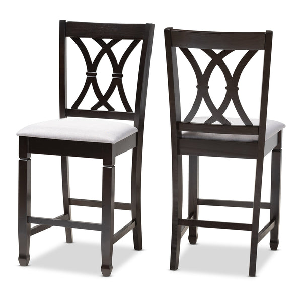 Reneau Modern and Contemporary Grey Fabric Upholstered Espresso Brown Finished Wood Counter Height Pub Chair Set of 2