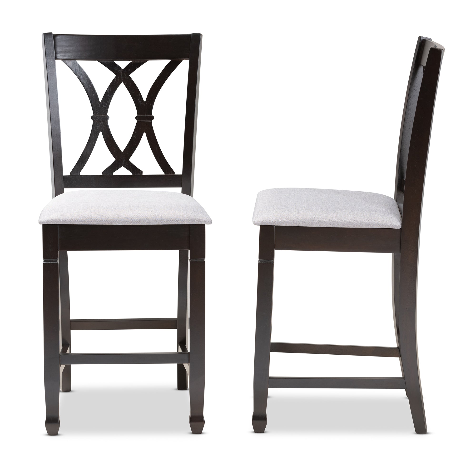 Reneau Modern and Contemporary Grey Fabric Upholstered Espresso Brown Finished Wood Counter Height Pub Chair Set of 2