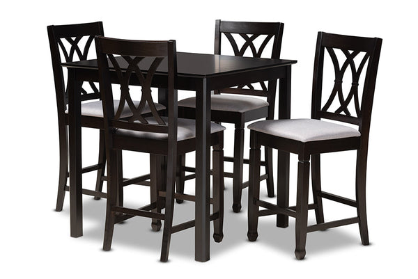 Reneau Modern and Contemporary Grey Fabric Upholstered Espresso Brown Finished 5-Piece Wood Pub Set