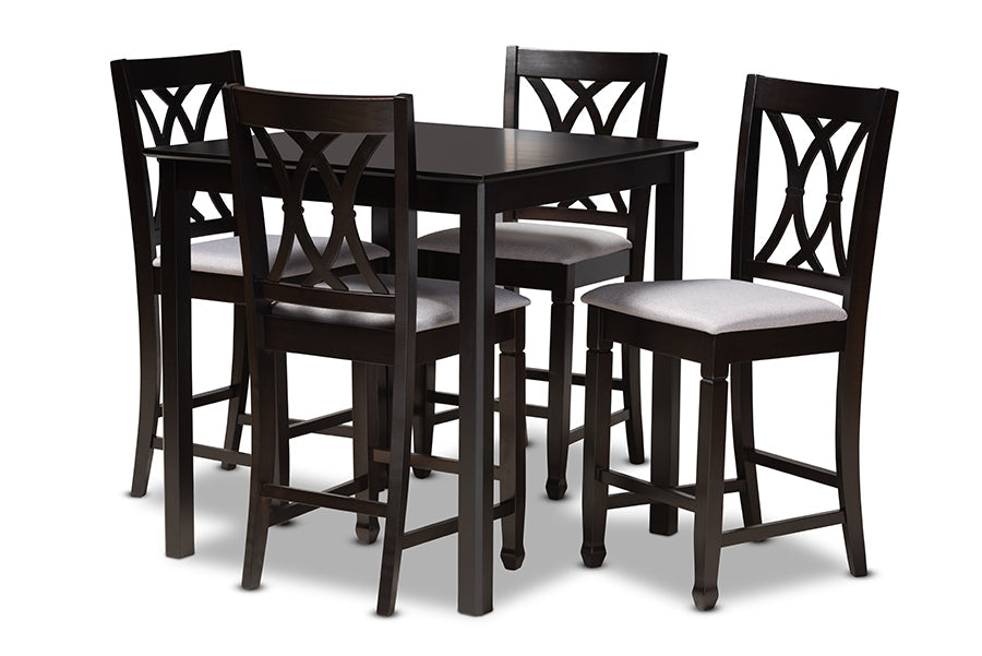 Reneau Modern and Contemporary Grey Fabric Upholstered Espresso Brown Finished 5-Piece Wood Pub Set