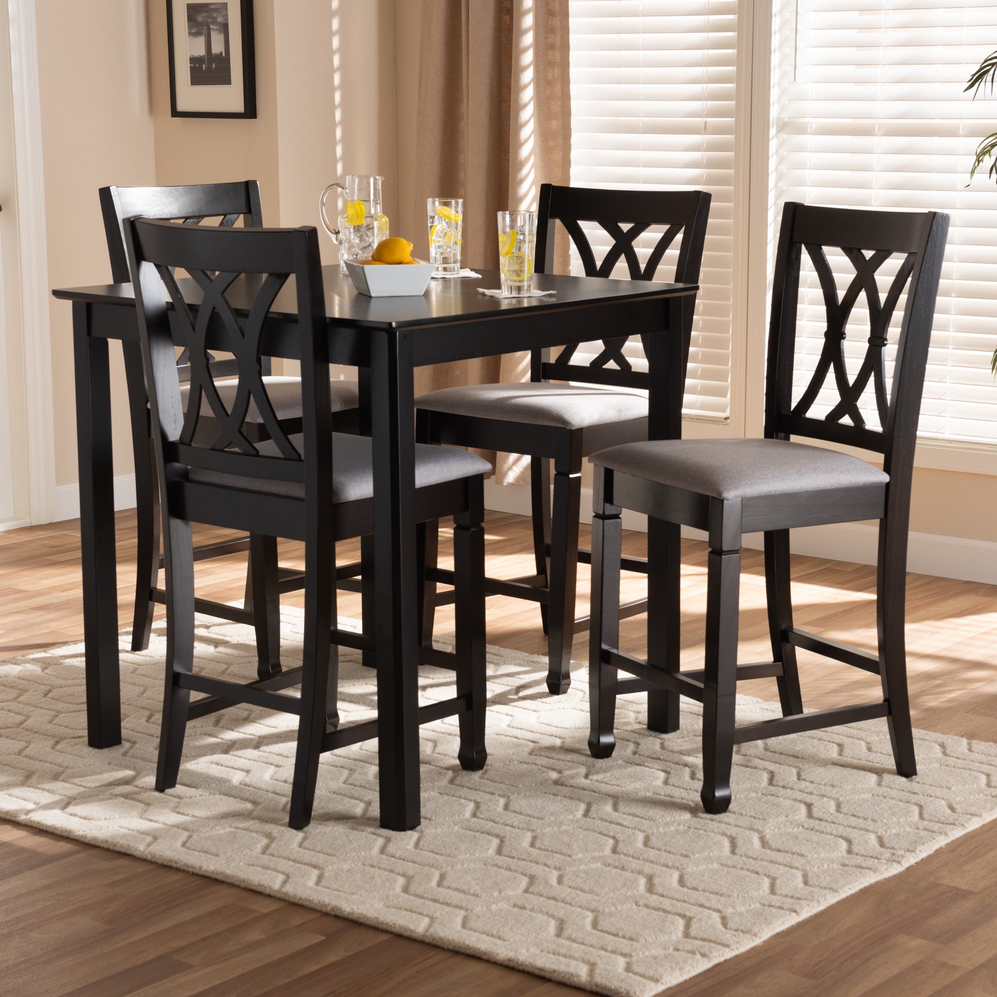 Reneau Modern and Contemporary Grey Fabric Upholstered Espresso Brown Finished 5-Piece Wood Pub Set