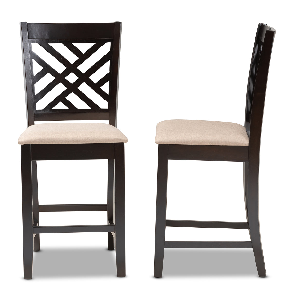 Caron Modern and Contemporary Sand Fabric Upholstered Espresso Brown Finished Wood Counter Height 2-Piece Pub Chair Set