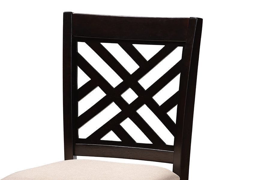 Caron Modern and Contemporary Sand Fabric Upholstered Espresso Brown Finished 5-Piece Wood Pub Set