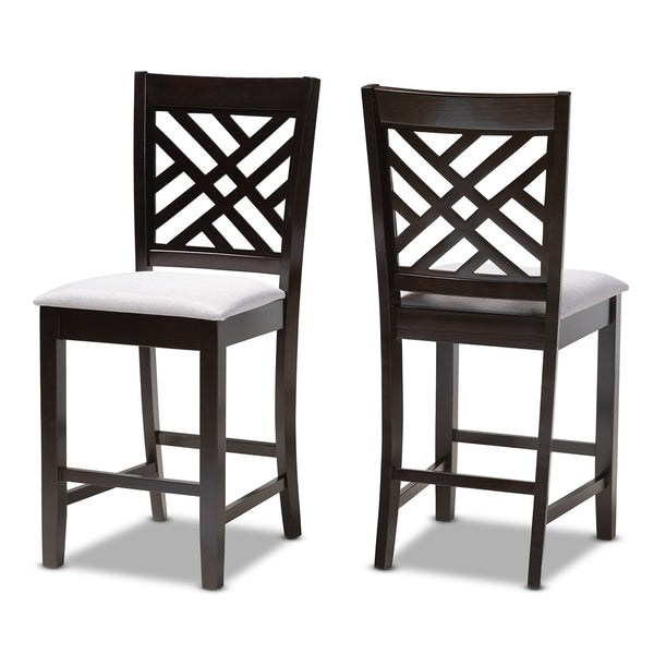 Caron Modern and Contemporary Grey Fabric Upholstered Espresso Brown Finished Wood Counter Height Pub Chair Set of 2