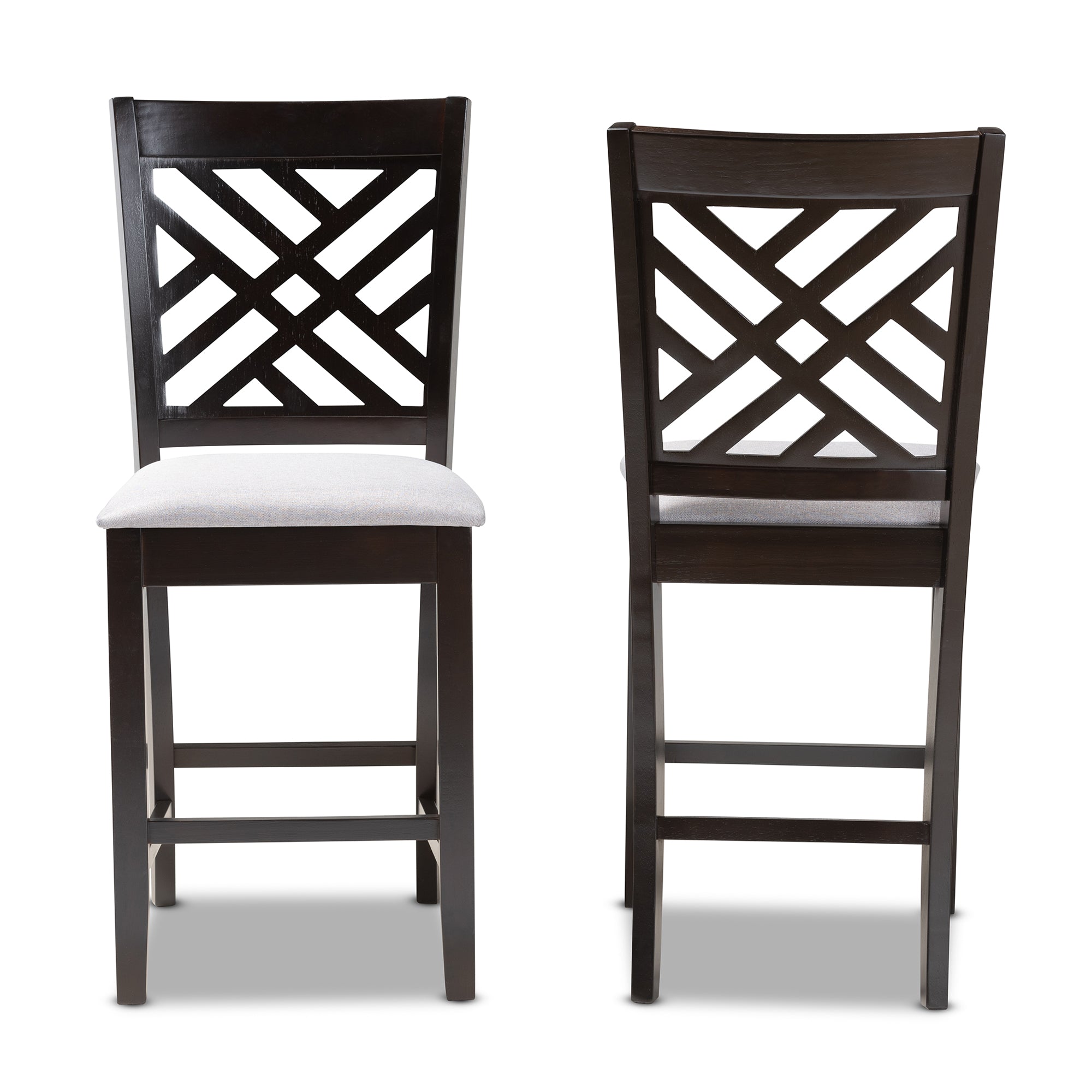 Caron Modern and Contemporary Grey Fabric Upholstered Espresso Brown Finished Wood Counter Height Pub Chair Set of 2