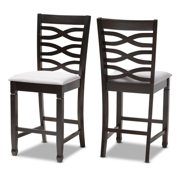 Lanier Modern and Contemporary Grey Fabric Upholstered Espresso Brown Finished Wood Counter Height Pub Chair Set of 2
