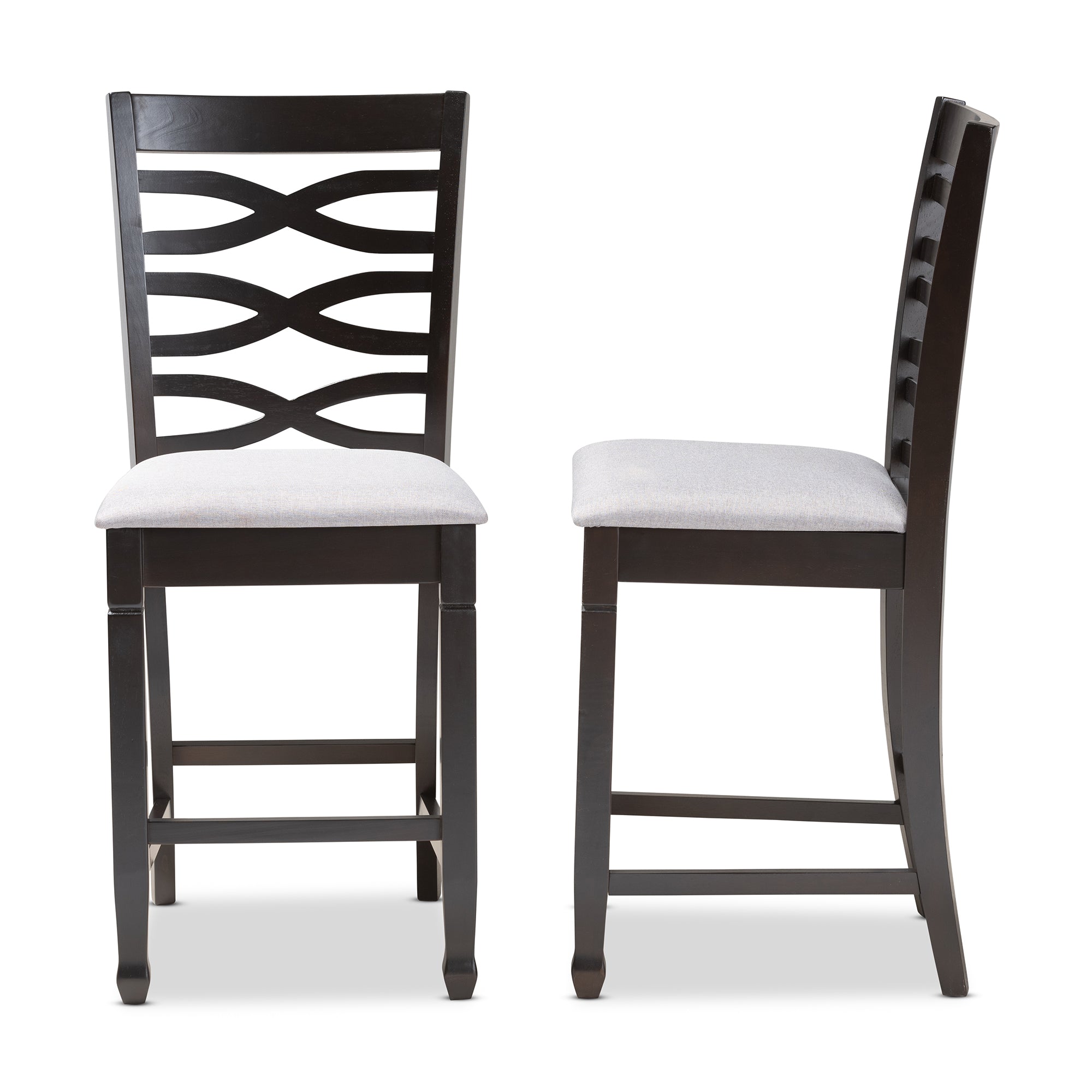 Lanier Modern and Contemporary Grey Fabric Upholstered Espresso Brown Finished Wood Counter Height Pub Chair Set of 2