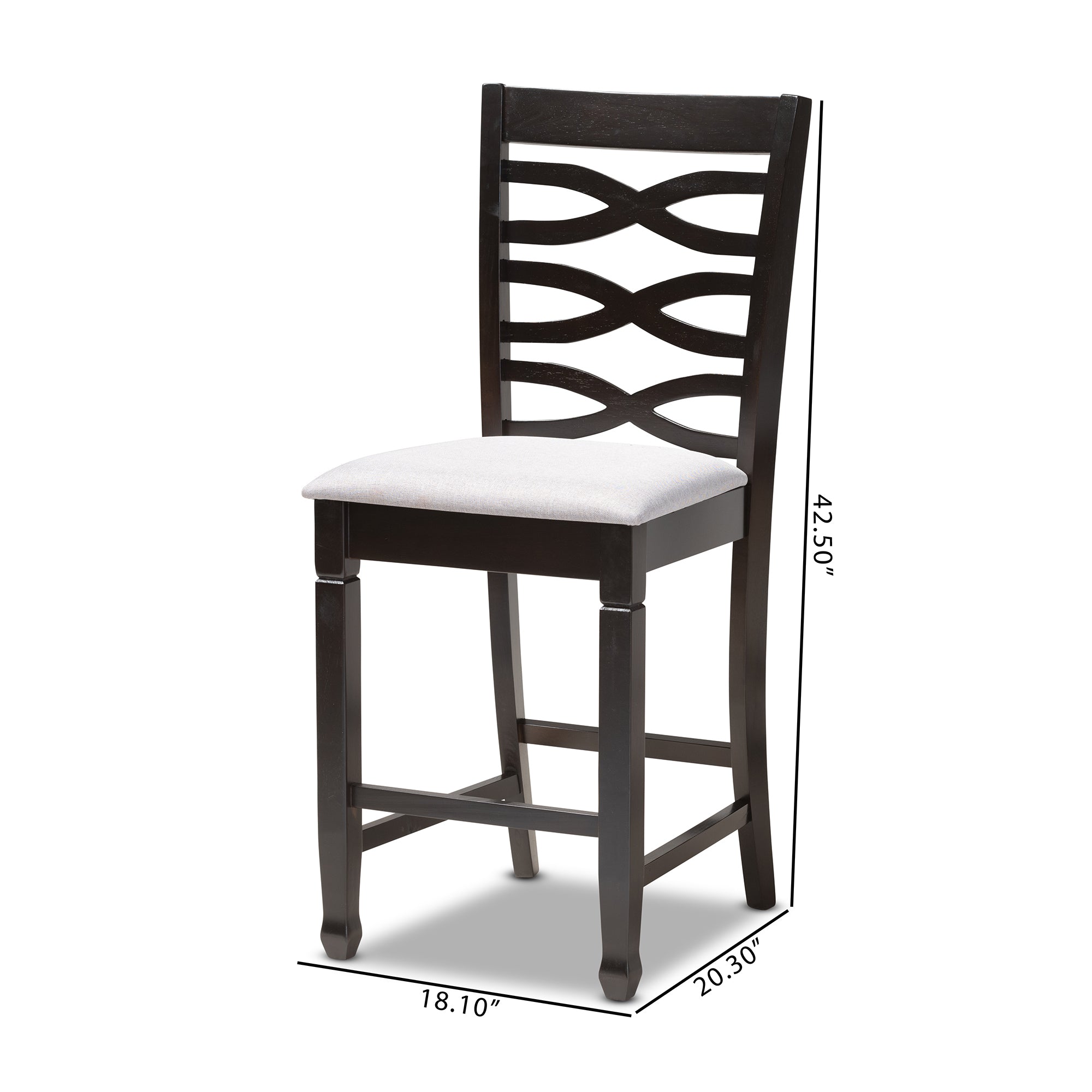 Lanier Modern and Contemporary Grey Fabric Upholstered Espresso Brown Finished Wood Counter Height Pub Chair Set of 2