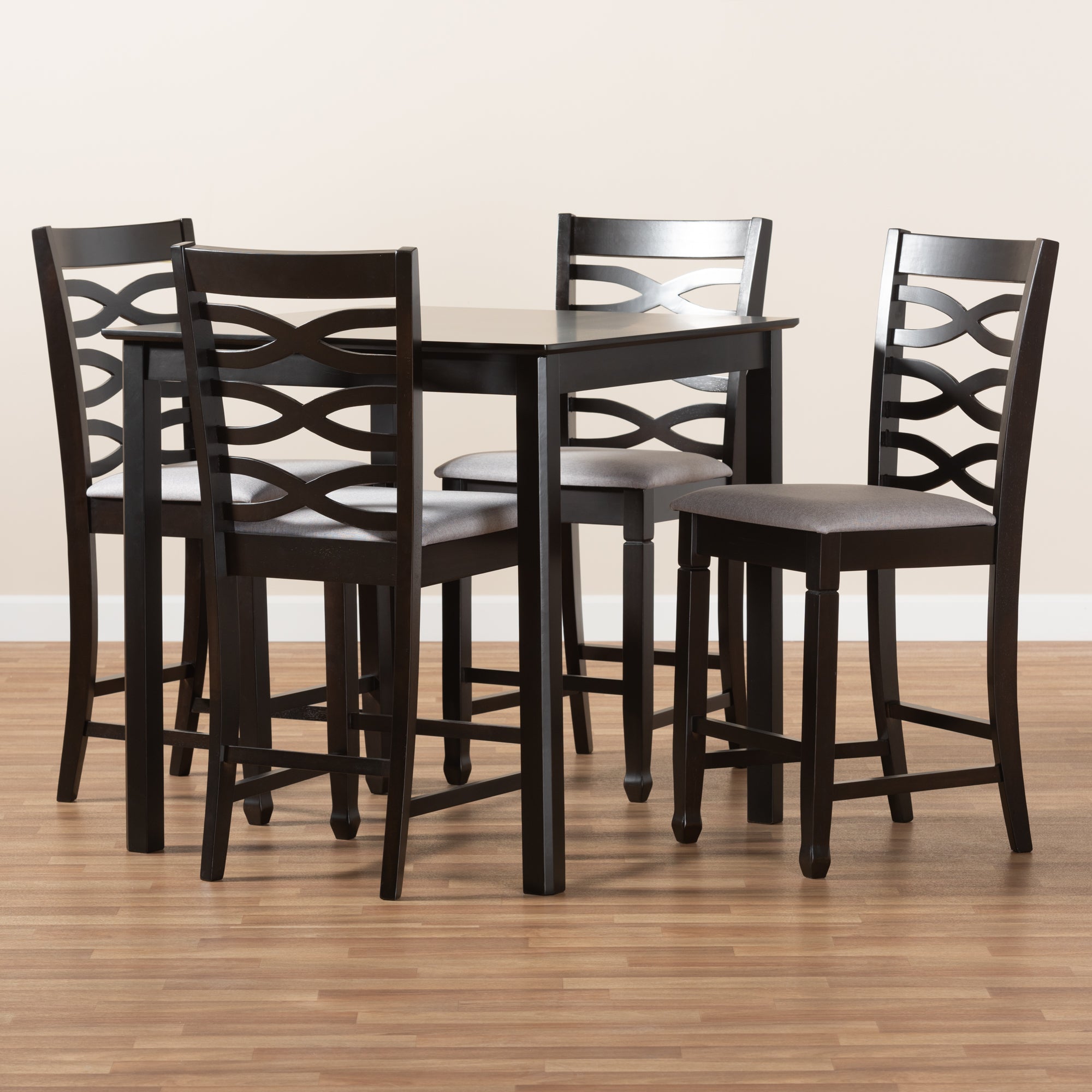 Lanier Modern and Contemporary Grey Fabric Upholstered Espresso Brown Finished 5-Piece Wood Pub Set